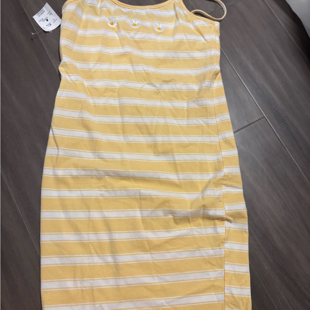 H&M Yellow and White Striped Midi Dress
